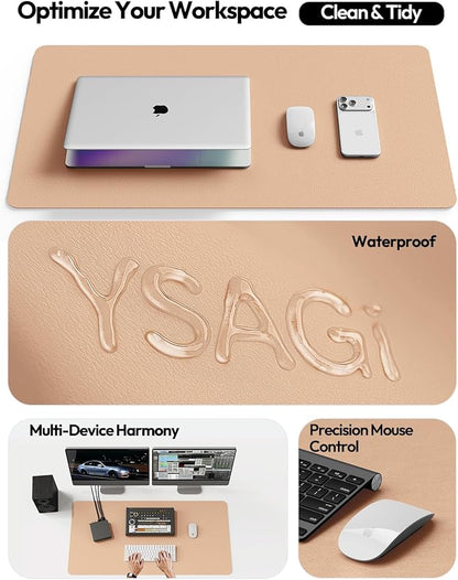YSAGi Leather Desk Protector, Office Mat, Large Mouse Mat, Non-Slip PU Leather Blotter, Laptop Desk Mat, Waterproof Writing Pad for Office and Home (Latte, 47" x 17")