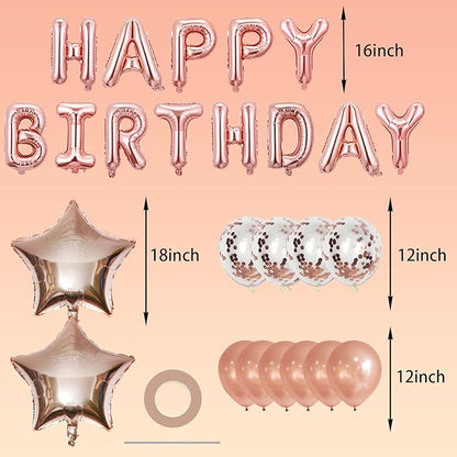 Rose Gold Balloons Happy Birthday Balloons Banner 16 Inch Aluminum film Letters Balloons for Party Decoration Scene Arrangement Balloon Birthday Event Celebration Decorations