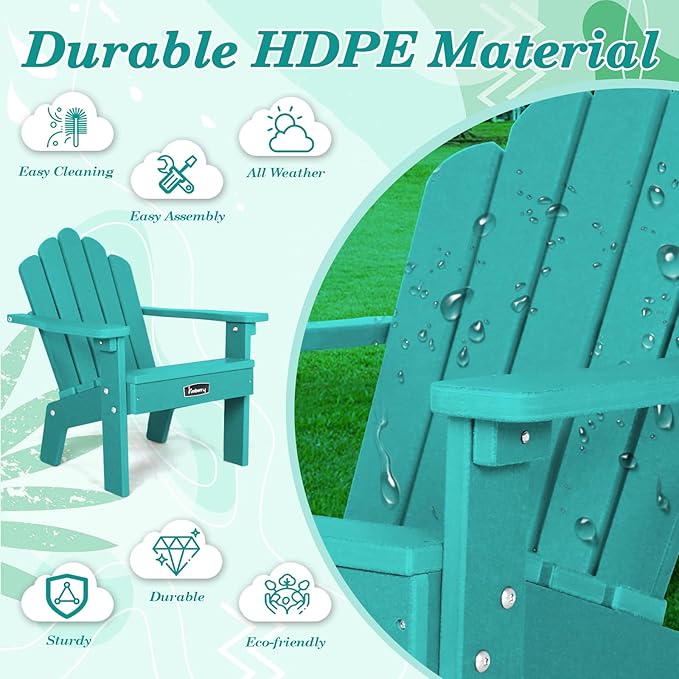 FUNBERRY Kids Outdoor Chair, CPC Certified HDPE Kids Adirondack Chairs Set of 2, All Weather Easy Installation Toddler Outdoor Chair with Ergonomic Design for Patio, Garden, Picnic, Backyard, Beach