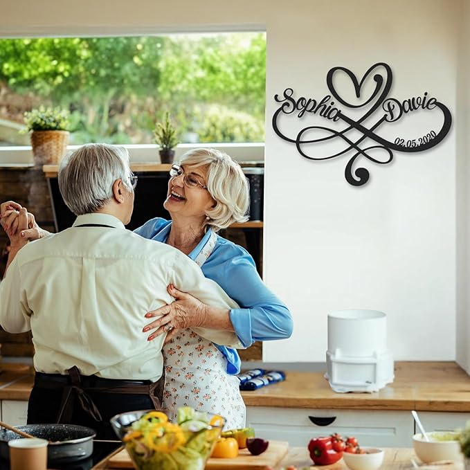 Personalized Anniversary Wedding Gifts for Couples, Metal Signs Customized with Couples Name and Date, Wedding Sign, Infinity Heart Metal Wall Decor, Engagement Bridal Shower Gifts Color03