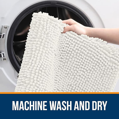 OLANLY Bathroom Rugs 30x18, Extra Soft Absorbent Chenille Bath Rugs, Rubber Backing Quick Dry, Machine Washable Bath Mats for Bathroom Floor, Tub and Shower, Home Decor Accessories, Ivory