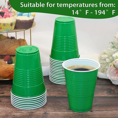100 Pack Green Plastic Cups, 16 oz Green Disposable Cups, Plastic Party Cups Heavy Duty for Party Wedding Halloween Thansgiving Christmas Picnic