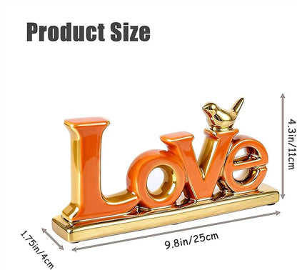 Love Sign Decoration,White and Gold Love Signs for Home Decor Statue,Modern Bird Sculpture Personalized Love Decor,Gold Style Figurine Decorative Ornaments for Living Room,Bedroom,Desktop (Orange)
