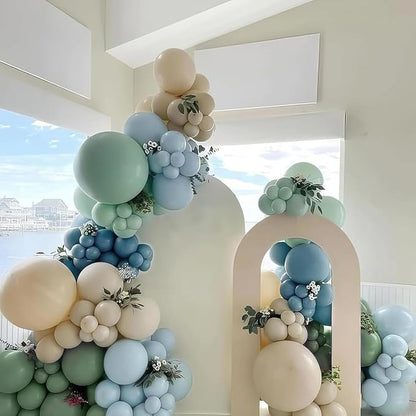 Dusty Blue Sage Green Balloon Arch Kit 139Pcs Fog Blue Pastel Green White Sand Balloons for Baby Shower Birthday Jungle Safari One Silly Goose Theme Wedding Bride Party Decorations for Boy Girl Adult