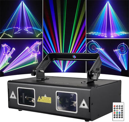 Animation Laser Light DJ Light, WorldLite Stage Party Lazer 3D RGB Full Color with DMX512, Music Sound & Remote, Great for Club Party Disco Lights Bar Wedding DJ Stage Lighting