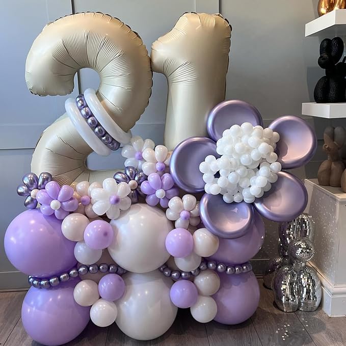 Beige 21st Birthday Balloons Number 21, 40 Inch Large Foil 1 & 2 Numbers Balloons for 21 Year Old Boys Girls, Cream Giant Helium Balloon for Women Men 21st 12th Birthday Anniversary Party Decorations