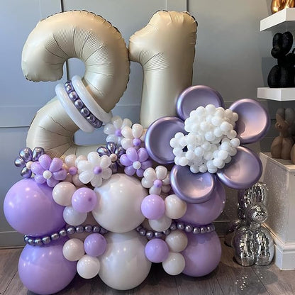 Beige 21st Birthday Balloons Number 21, 40 Inch Large Foil 1 & 2 Numbers Balloons for 21 Year Old Boys Girls, Cream Giant Helium Balloon for Women Men 21st 12th Birthday Anniversary Party Decorations