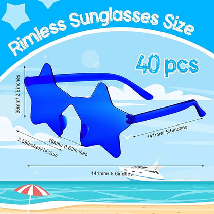 PLULON 40 Pairs Navy Blue Star Sunglasses Rimless Star Shape Sunglasses Party Star Glasses Bulk Bachelorette Sunglasses Star Party Favors for Birthday Beach Kids Adult