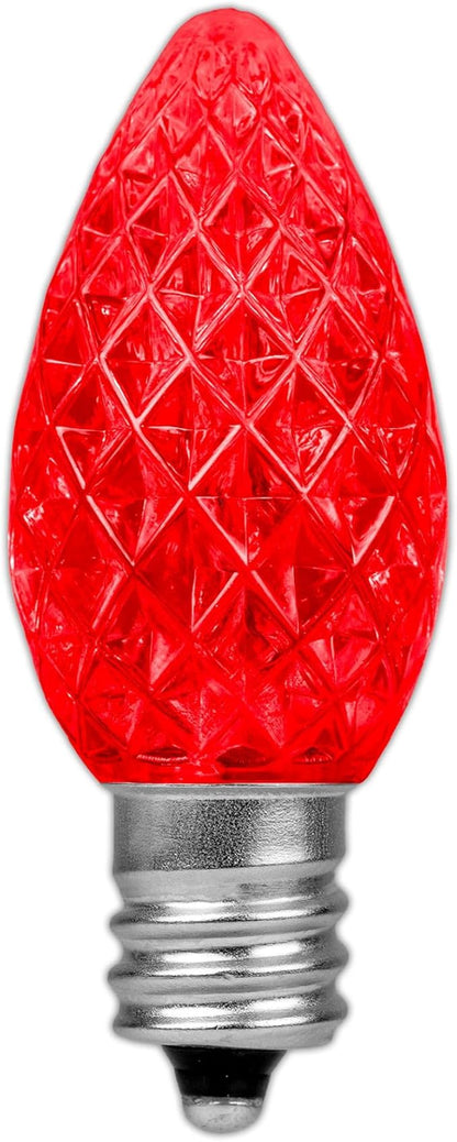 Novelty Lights 25PK C7 LED Faceted Ultra Bright Dimmable Outdoor Christmas Light Replacement Bulbs, String Light Bulbs (Red)
