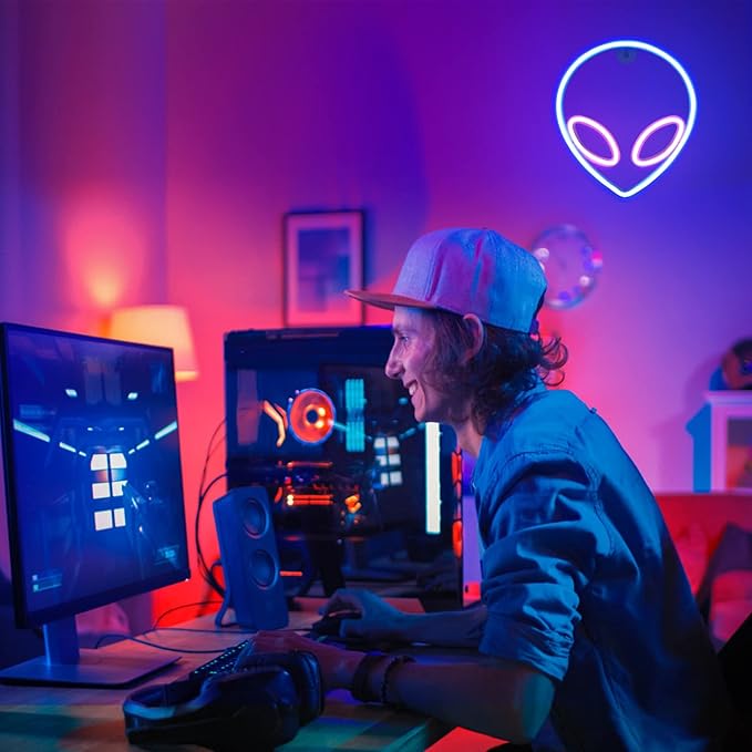 Neon Signs for Wall Decor, 3PCS LED Neon Lights for Bedroom,USB or Battery Powered Light Up Space Element Alien Planet Rocket for Kids,Teen Boys,Gaming Room,Bar,Birthday,Cool Decoration Aesthetic