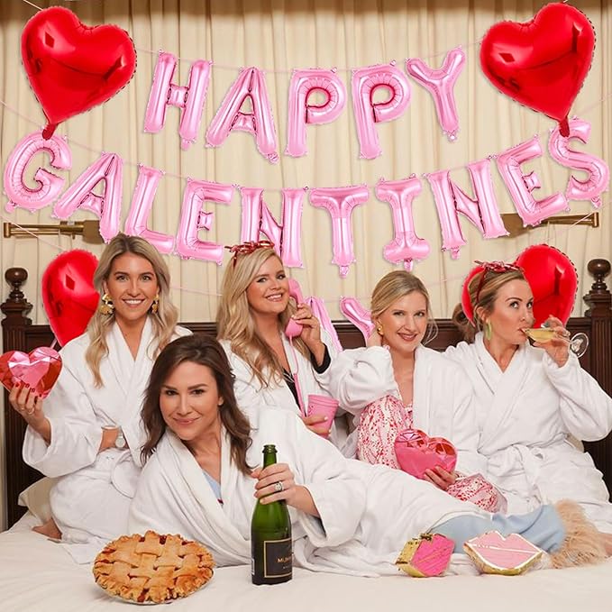Pink Happy Galentines Day Balloons 16 Inch Galentine Balloons Red Heart Ballons for Galentines Day Decorations for Party Hotel Bedroom Office Classroom Indoor