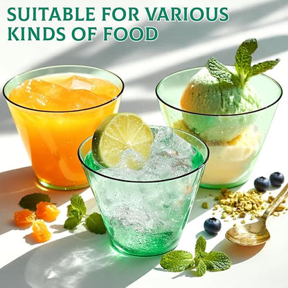 150 Pack Plastic Cups 9 oz Green Clear Plastic Cups for Cocktail Fancy Disposable Cup for Party Stemless Wine Glasses for Wedding Thanksgiving Christmas Party Graduation