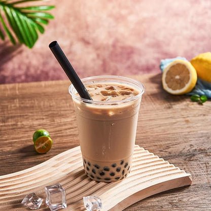 Disposable Black Plastic Boba Straws 9 Inch-11mm Extra Wide Diameter Individually Wrapped 600 Count Bulk for Bubble Tea, Smoothies, Milkshakes-Shatterproof, Elegant for Parties, Cafes, Upscale Events
