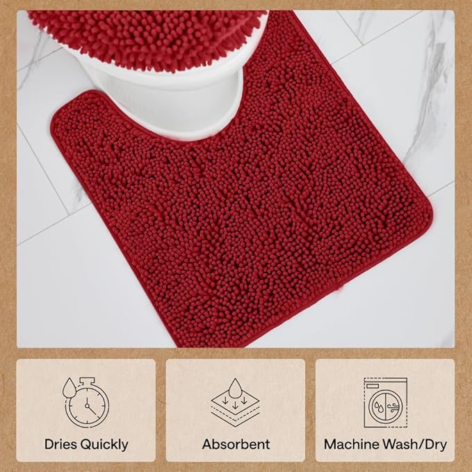 GORILLA GRIP Bathroom Rug Sets, Soft Chenille 2 Piece Area Rugs Set, Toilet Base Mat and 30x20 Carpet, Absorbent Microfiber Washable Mats Dry Quickly, Home Décor and Bath Room Accessories, Red