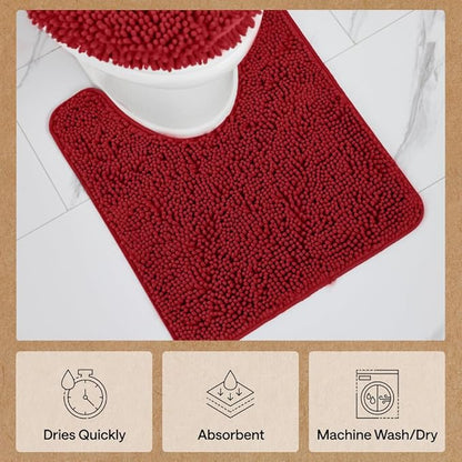 GORILLA GRIP Bathroom Rug Sets, Soft Chenille 2 Piece Area Rugs Set, Toilet Base Mat and 30x20 Carpet, Absorbent Microfiber Washable Mats Dry Quickly, Home Décor and Bath Room Accessories, Red
