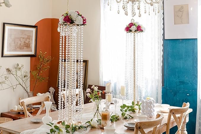 Set of 10 Luxury Crystal Metal Flower Stand - 35.4inch Tall Wedding Centerpieces for Tables, Parties, Wedding Waypoints, Home Decor (Gold,10pcs)