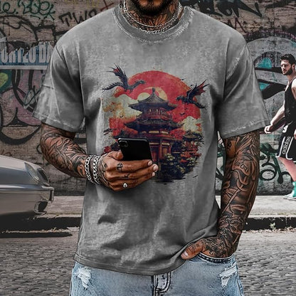 Mens Dragon Grpahic T-Shirts Short Sleeve 100% Cotton Crewneck Big and Tall Outdoor Summer Quick Dry Undershirts