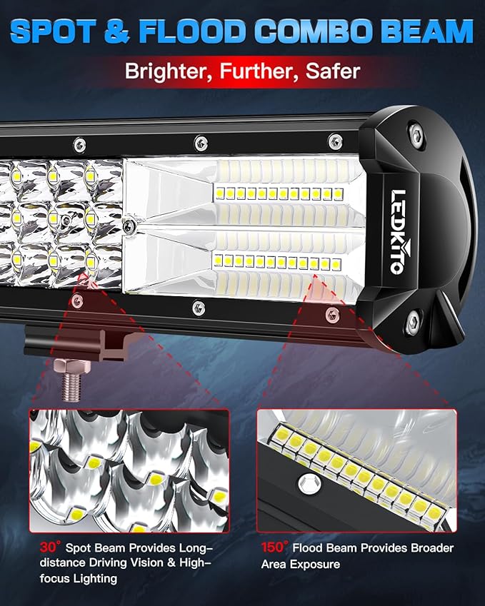 12 Inch LED Light Bar 120W 30000LM LED Off Road Driving Fog Lights Work Lamps Spot Flood Combo with Rocker Switch 16AWG Wiring Harness Kits for Trucks ATV UTV SUV UTE Pickup Tractor Golf