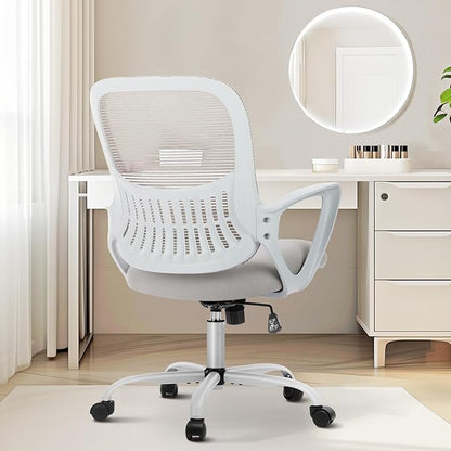 Sweetcrispy Ergonomic Mid-Back Mesh Home Office Desk Chair with Wheels, Lumbar Support, and Comfortable Armrests for Home, Bedroom, Study, Office