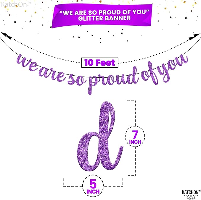 KatchOn, We are So Proud of You Banner - Glitter 10 Feet, No DIY | Congratulations Banner Purple, Graduation Decorations Class of 2025 | Lavender Graduation Decorations 2025