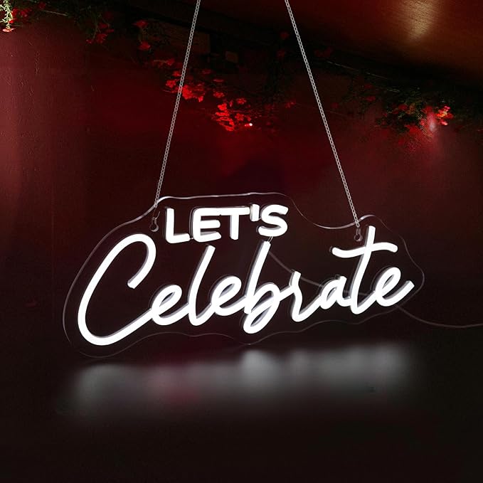 Let's Celebrate Neon Sign, Neon Signs for Wall Decor Neon LED Signs Room Neon Light Up Signs Home Decor
