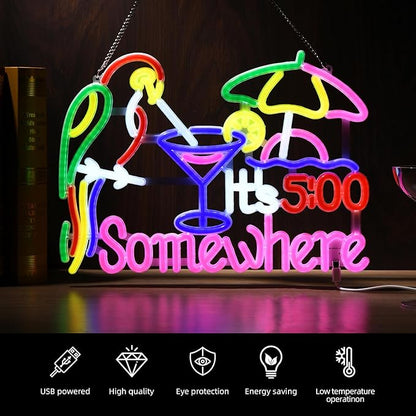 Somewhere Neon Sign, USB Powered, 11.4"×11" Dimmable Metal LED Neon Lights, Wall Decor for Bedroom, Party Pub, Kids' Room, Home Decoration, Man Cave, Gaming Room