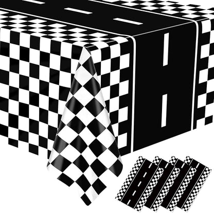 WNINK 4 Pack Race Car Table Cloth Black and White Gingham Tablecloths Disposable Plastic Buffalo Check Tablecloth Checkered Flag Covers for Birthday, Outdoor Picnic, Birthday, Camping 54 × 108 Inch