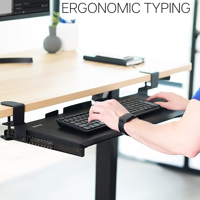 VIVO Large Keyboard Tray Under Desk Pull Out with Extra Sturdy C Clamp Mount System, 27 (33 Including Clamps) x 11 Inch Slide-Out Platform Computer Drawer for Typing, Black, MOUNT-KB05E