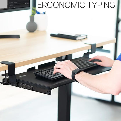 VIVO Large Keyboard Tray Under Desk Pull Out with Extra Sturdy C Clamp Mount System, 27 (33 Including Clamps) x 11 Inch Slide-Out Platform Computer Drawer for Typing, Black, MOUNT-KB05E