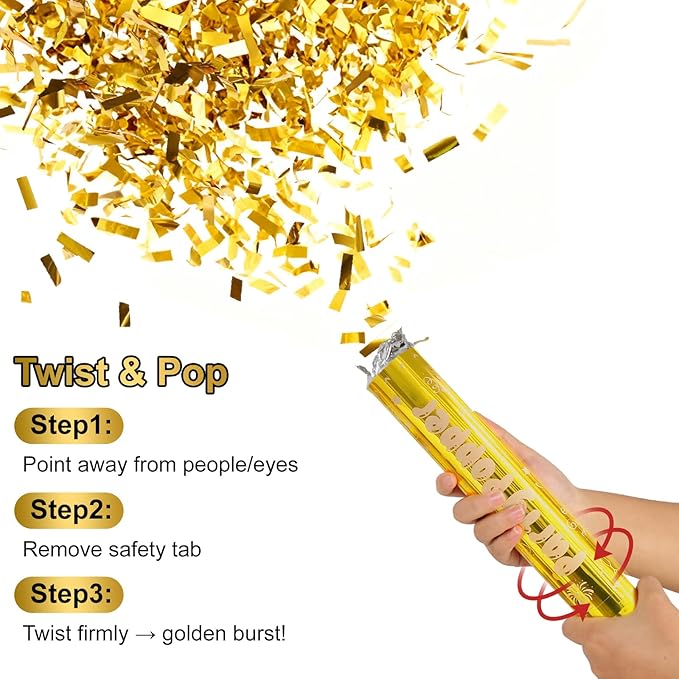 12 Inch Gold Confetti Poppers | 5 Pack Confetti Cannons for Weddings, New Years, Graduation, Anniversary and Any Celebration