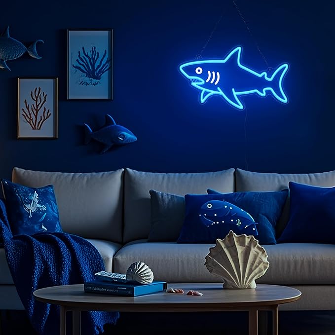Shark Neon Sign, Dimmable LED Shark Light Animal Wall Decor, Christmas Gift White Elephant Gifts for Boys Men, Bedroom Living Room Man Cave Home Decoration With USB Powered