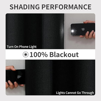 Joydeco Blackout Curtains 63 Inches Long 2 Panels Burg, Room Darkening Curtains for Bedroom, 100% Black Out Textured Thermal Drapes Privacy Protection 2 Panels Set(W52 x L63 Inch, Black)