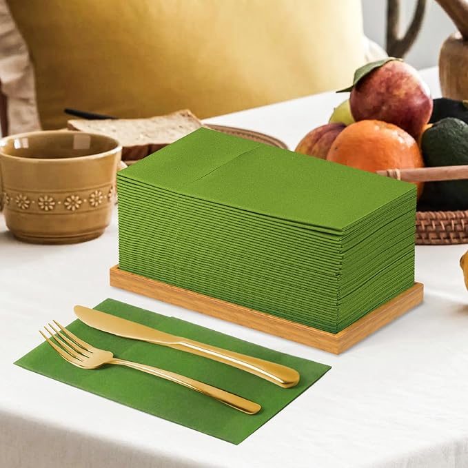 KAMMAK Matcha Green Napkins Disposable with Pocket Cloth Like Dinner Paper Napkins 100 Pack Folded Wedding Reception Napkin Bathroom Guest Hand Towels for Party Decoration (16.5 x 16.5 inch)