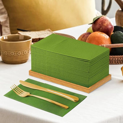 KAMMAK Matcha Green Napkins Disposable with Pocket Cloth Like Dinner Paper Napkins 100 Pack Folded Wedding Reception Napkin Bathroom Guest Hand Towels for Party Decoration (16.5 x 16.5 inch)