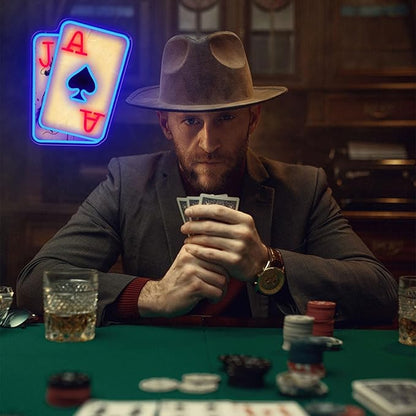 Poker Neon Sign for Wall Decor Playing Cards LED Neon Lights Dimmable Casino Neon Lights up Sign for Game Room, Bar, Man Cave, Bedroom, Casino Party Decorations Gift