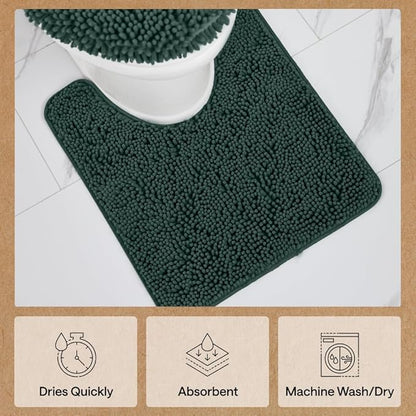 GORILLA GRIP Bathroom Rug Sets, Soft Chenille 2 Piece Area Rugs Set, Toilet Base Mat and 30x20 Carpet, Absorbent Microfiber Washable Mats Dry Quickly, Home Décor and Bath Room Accessories, Hunter