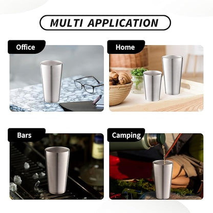 6 Pack 18.6 oz Stainless Steel Insulated Cup, Double Wall Vacuum Metal Cup, Reusable Camping Cups Unbreakable Indoor Outdoor for Party, Home, Office, BBQ, Silver