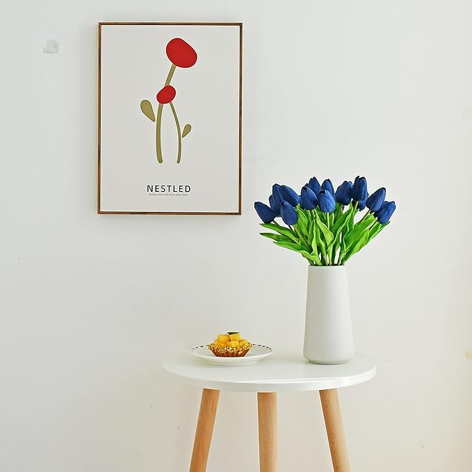 ONLY ART Artificial Navy Blue Tulips 20 Pcs – 13.5 Inch PU Faux Flowers with Bendable Stems for Home Décor, Wedding Centerpieces, DIY Floral Arrangements, Table Decorations