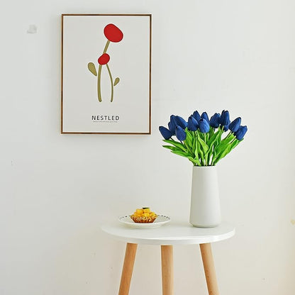 ONLY ART Artificial Navy Blue Tulips 20 Pcs – 13.5 Inch PU Faux Flowers with Bendable Stems for Home Décor, Wedding Centerpieces, DIY Floral Arrangements, Table Decorations
