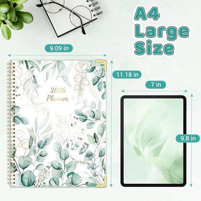 Daily Planner 2026, 8.5" x 11", Weekly & Monthly Planner from JAN.2026 to DEC.2026, Column View Calendar Organizers, Spiral Hardcover Agenda Book with Tabs for Office School Supplies, Leaves