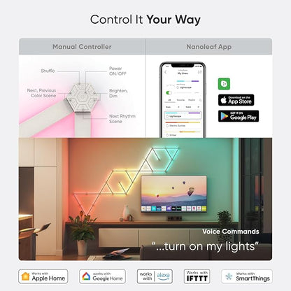Nanoleaf Lines Smart LED Wall Lights, Music & Screen Sync RGBW Light Bar with 16M+ Color, WiFi Wall Lights Work with Alexa & Google Assistant for Gaming and Home Decor, 60 Degree Smarter Kit 12 Lines