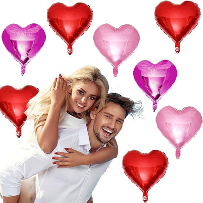 Hot Pink Foil Heart Balloons, 12 Pcs 18 Inch Mylar Heart Shaped Pink & Red Party Decoration for Birthdays, Weddings, Anniversaries, Valentine's Day