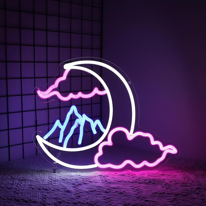 Moon Cloud Mountain Neon Sign Girl Room Decor Led Neon Lights Signs for Wall Decor USB Powered Led for Room Decoration