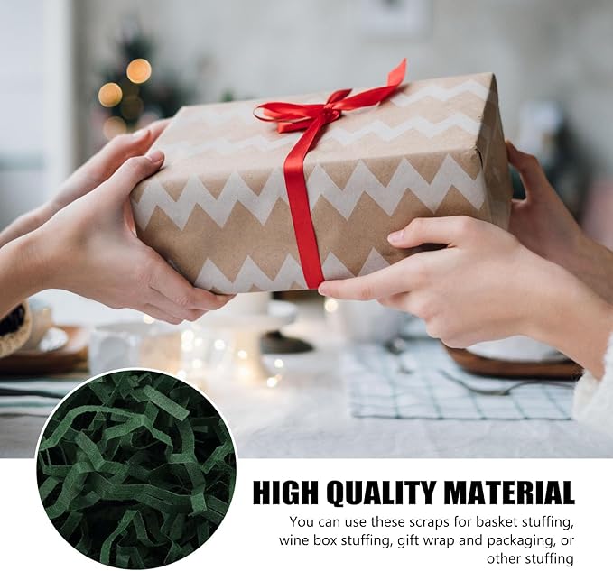 ZEBMOON 2 LB Dark Green Crinkle Cut Paper Shred Filler Great for Gift Wrapping, Basket Filling, Birthday, Wedding, Halloween, Thanksgiving, Christmas Day, New Year Party Decorations Filling Supplies