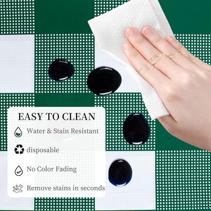 3 Packs Green and White Checkered Tablecloth 54x108 Inches Rectangle Gingham Tablecloth Disposable Plastic Waterproof Table Cover for Outdoor Picnic Kitchen and Birthday Party
