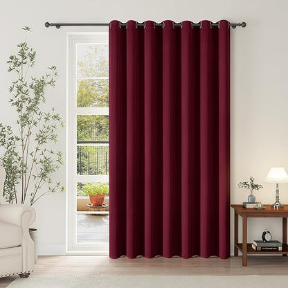 ChrisDowa Room Divider Curtain 90 Inches Long, Wide Blackout Sliding Door Curtain for Bedroom, Room Darkening Privacy Window Curtain for Patio Door (1 Panel Set, Burgundy Red, 100 x 90 Inch)