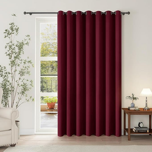 ChrisDowa Room Divider Curtain 90 Inches Long, Wide Blackout Sliding Door Curtain for Bedroom, Room Darkening Privacy Window Curtain for Patio Door (1 Panel Set, Burgundy Red, 100 x 90 Inch)