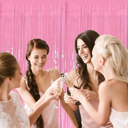 10 Pack Pastel Pink Party Backdrop Decorations Tinsel Curtains Foil Fringe Birthday Decorations Photo Booth Streamer Backdrop Bachelorette Graduation Party Decorations