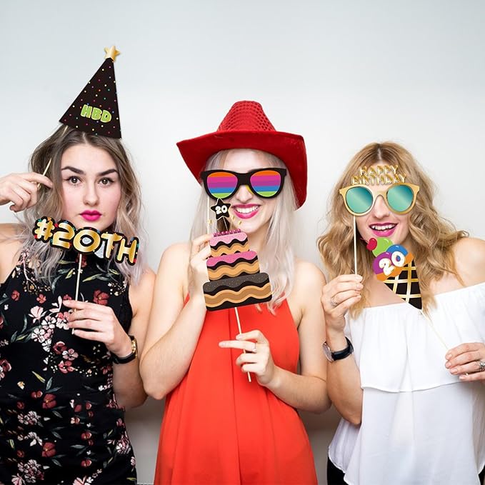 BRT Bearingshui 20th Photo Booth Props - Birthday Party Accessories, Signs and Decorations