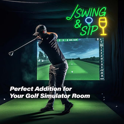 SWING & SIP Neon Sign for Golf Lovers, LED Wall Light for Home Bar, Office, Lounge, Party Decor, Golf Simulator Room Tournament After-Party, Man Cave Gift for Golfer Friends